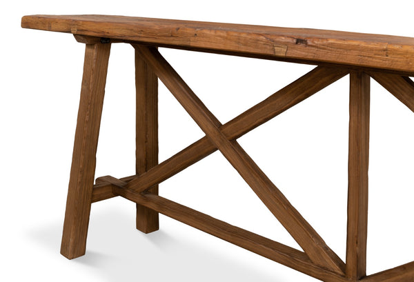 Sarreid Double X Base Sofa Table - Rustic Charm With Reclaimed Pine Top & Timeless Design For Any Space Tan  40232