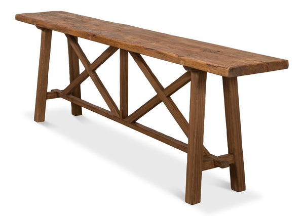 Sarreid Double X Base Sofa Table - Rustic Charm With Reclaimed Pine Top & Timeless Design For Any Space Tan  40232