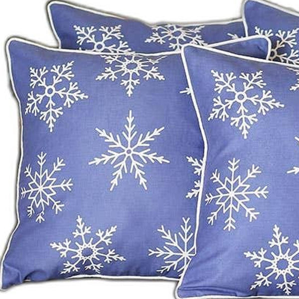 Homeroots Set Of 4 Blue And White Snowflakes Throw Pillows   402353