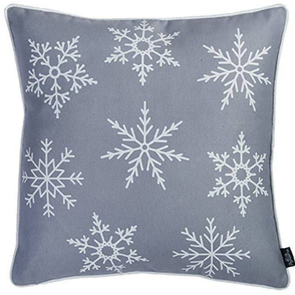 Homeroots Set Of 4 Gray And White Snowflakes Throw Pillows   402355