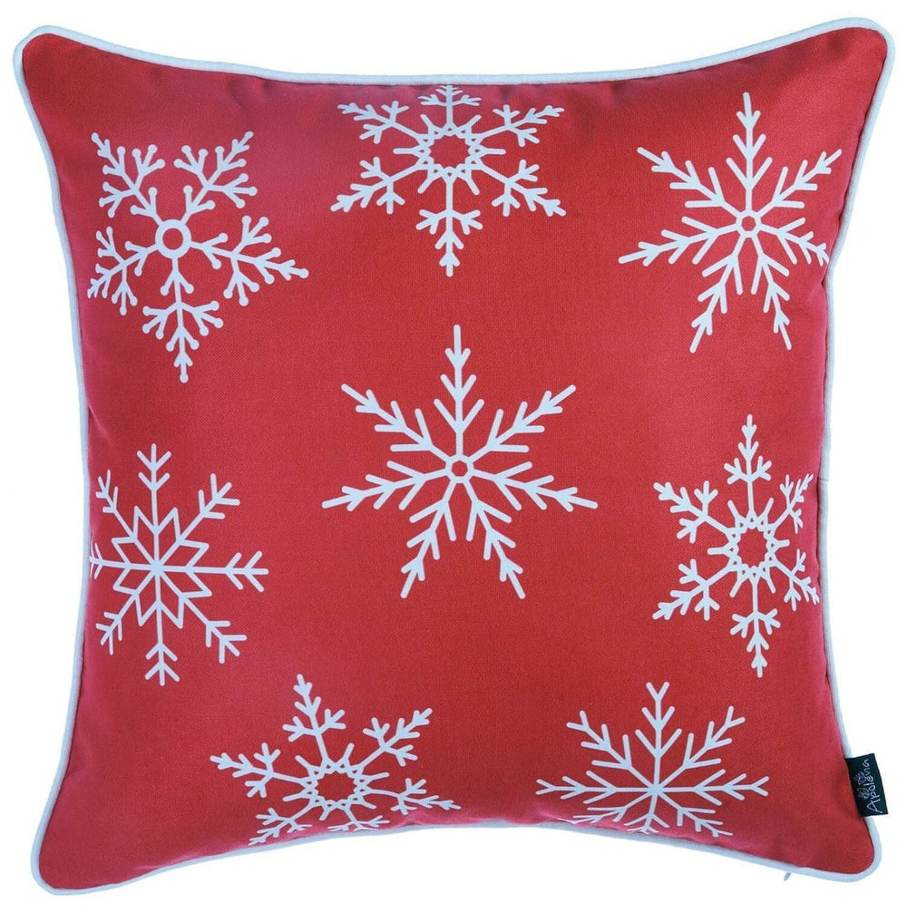 HomeRoots Set of Four 18" Red Zippered Christmas Snowflake Throw Pillows – Cozy Holiday Decor for Home! 402356