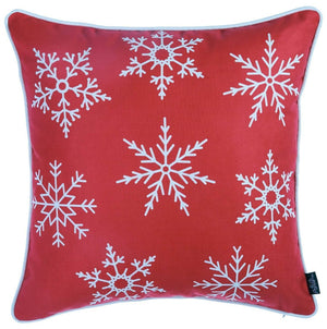 HomeRoots Set of Four 18" Red Zippered Christmas Snowflake Throw Pillows – Cozy Holiday Decor for Home! 402356