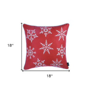 HomeRoots Set of Four 18" Red Zippered Christmas Snowflake Throw Pillows – Cozy Holiday Decor for Home! 402356