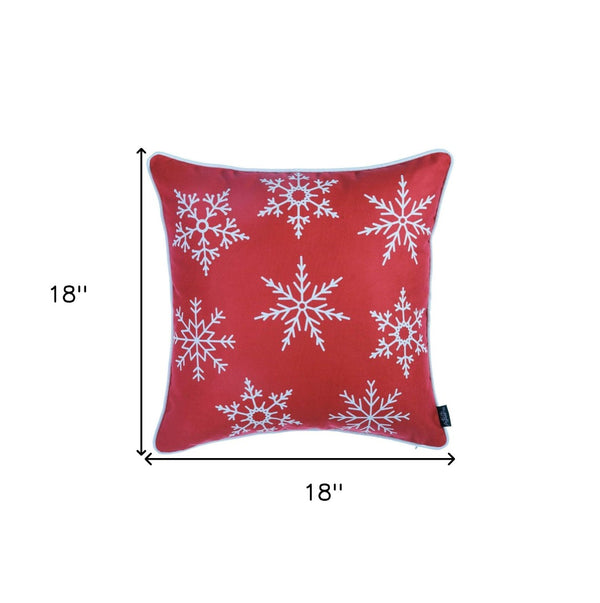 HomeRoots Set of Four 18" Red Zippered Christmas Snowflake Throw Pillows – Cozy Holiday Decor for Home! 402356