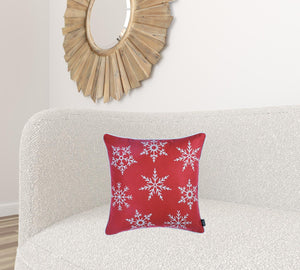 HomeRoots Set of Four 18" Red Zippered Christmas Snowflake Throw Pillows – Cozy Holiday Decor for Home! 402356