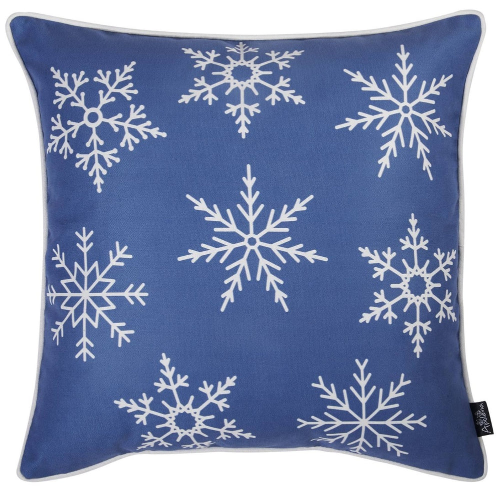 HomeRoots Set of Four 18" Blue Zippered Polyester Throw Pillows with Charming Reindeer and Merry Christmas Designs 402357