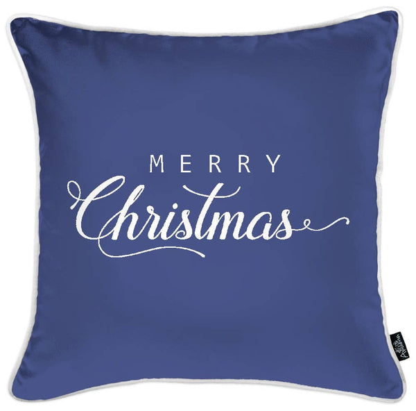 Homeroots Set Of Four 18" X 18" Blue Zippered Polyester Christmas Reindeer Throw Pillow   402357