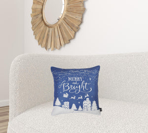 Homeroots Set Of Four 18" X 18" Blue Zippered Polyester Christmas Reindeer Throw Pillow   402357