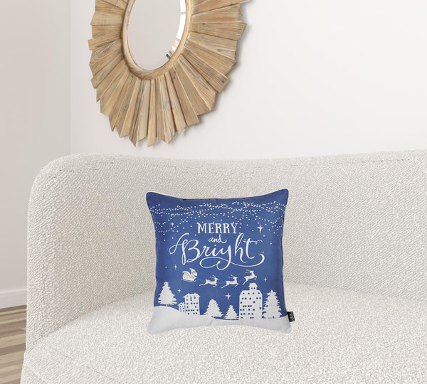 Homeroots Set Of Four 18" X 18" Blue Zippered Polyester Christmas Reindeer Throw Pillow   402357