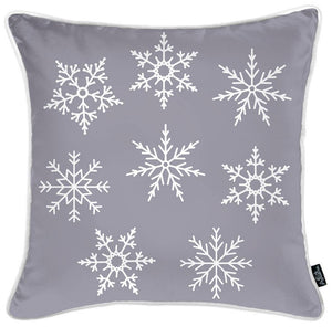 HomeRoots Set of Four Gray and White Snowflake Throw Pillows - Cozy Winter Accents for Any Home Decor 402358