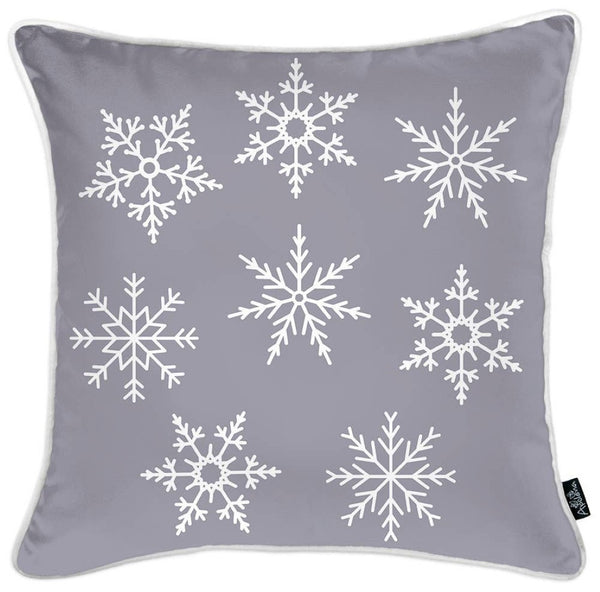 HomeRoots Set of Four Gray and White Snowflake Throw Pillows - Cozy Winter Accents for Any Home Decor 402358