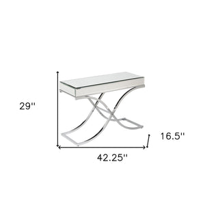 Homeroots 42" Silver Mirrored Glass Cross Leg Console Table   402359