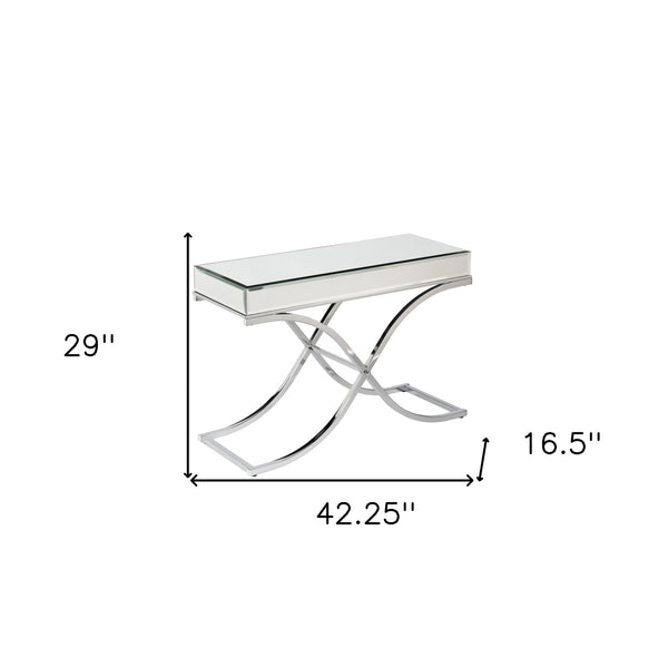 Homeroots 42" Silver Mirrored Glass Cross Leg Console Table   402359