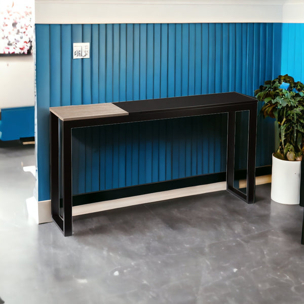 Homeroots 56" Natural And Black And Black Sled Console Table   402360