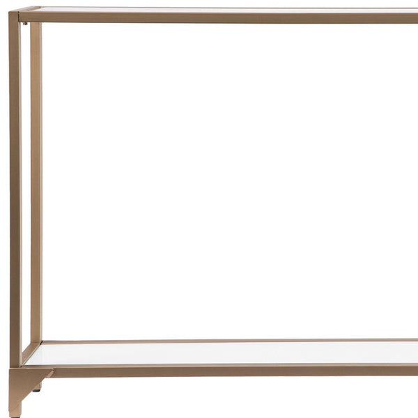 Homeroots 56" Clear And Gold Glass Mirrored Frame Console Table With Shelves   402364
