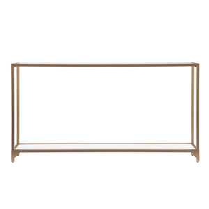 Homeroots 56" Clear And Gold Glass Mirrored Frame Console Table With Shelves   402364