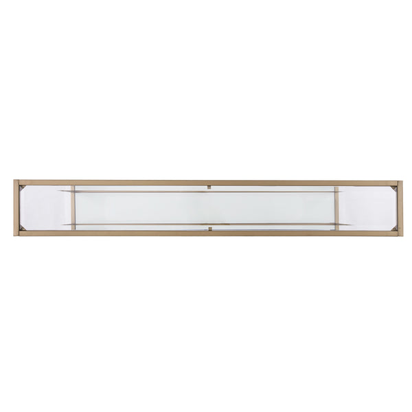 Homeroots 56" Clear And Gold Glass Mirrored Frame Console Table With Shelves   402364