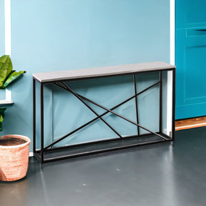 Homeroots 52" White And Black Faux Marble Frame Console Table   402367