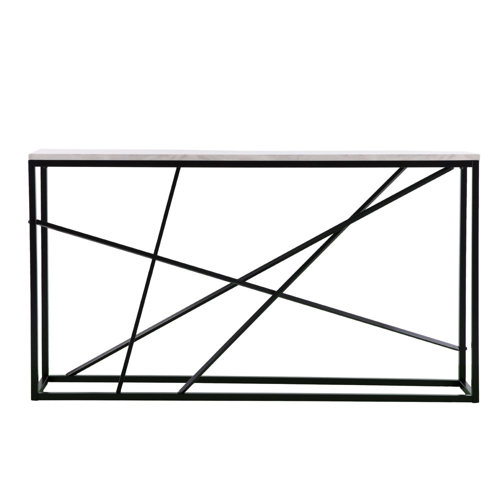 Homeroots 52" White And Black Faux Marble Frame Console Table   402367