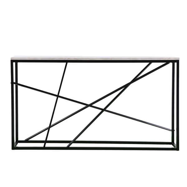 Homeroots 52" White And Black Faux Marble Frame Console Table   402367