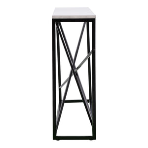 Homeroots 52" White And Black Faux Marble Frame Console Table   402367