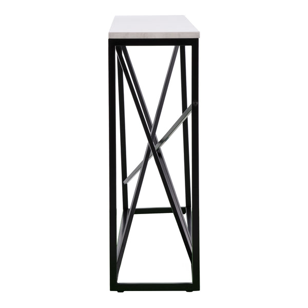 Homeroots 52" White And Black Faux Marble Frame Console Table   402367