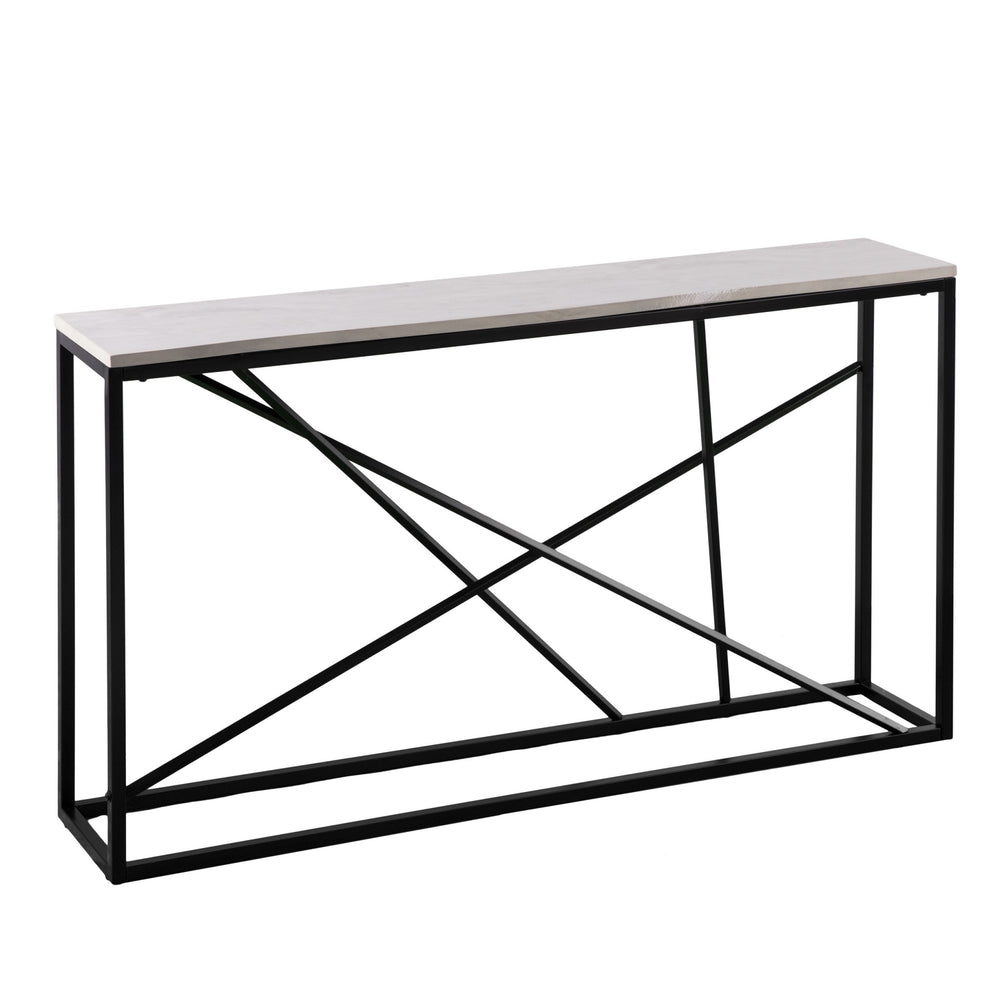 Homeroots 52" White And Black Faux Marble Frame Console Table   402367