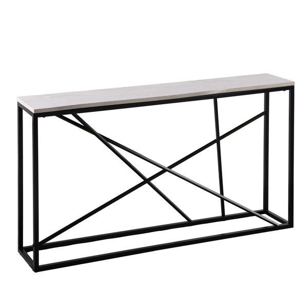 Homeroots 52" White And Black Faux Marble Frame Console Table   402367