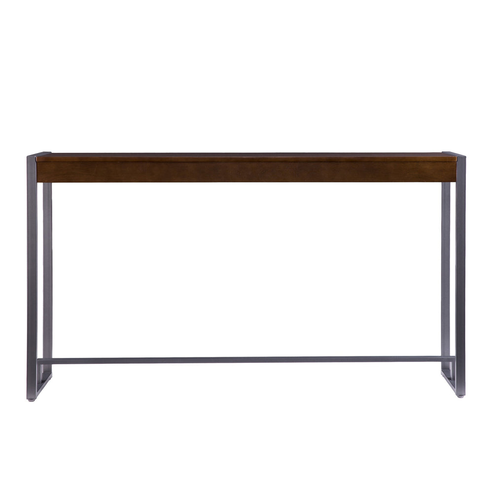 Homeroots 54" Dark Brown And Gunmetal Sled Console Table   402368