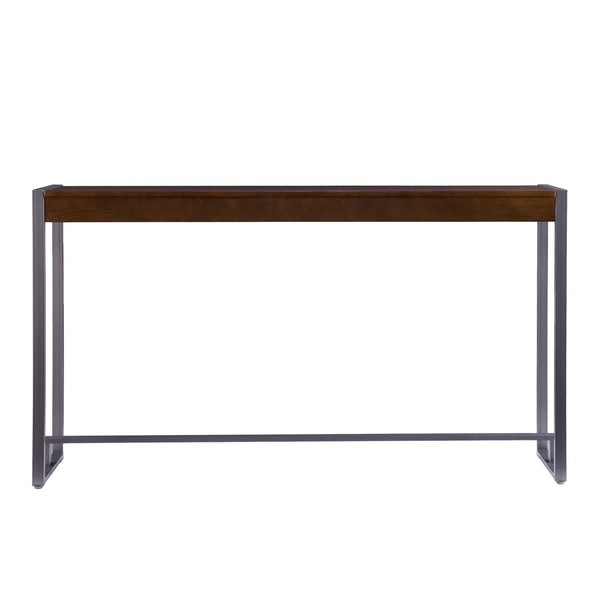 Homeroots 54" Dark Brown And Gunmetal Sled Console Table   402368