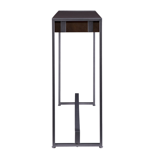 Homeroots 54" Dark Brown And Gunmetal Sled Console Table   402368