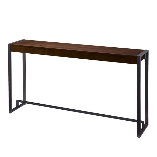 Homeroots 54" Dark Brown And Gunmetal Sled Console Table   402368