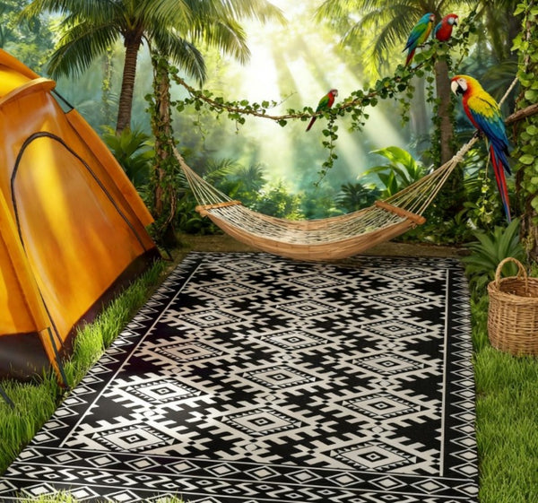 English Elm Outdoor Reversible Polypropylene Rug with Graphic Rhombus Pattern for Patio Camping T3971P421506