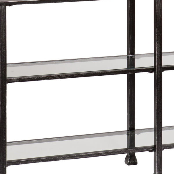 Homeroots 49" Clear And Black Glass Distressed Floor Shelf Console Table With Storage   402369