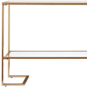 Homeroots 52" Clear And Gold Glass Mirrored Sled Console Table With Shelves   402371