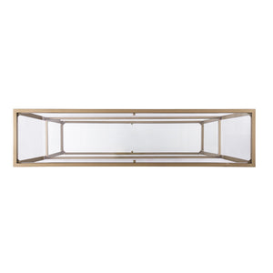 Homeroots 52" Clear And Gold Glass Mirrored Sled Console Table With Shelves   402371