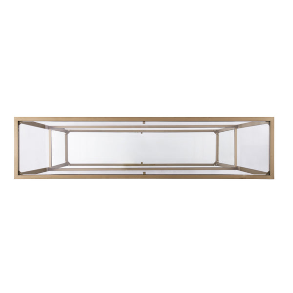 Homeroots 52" Clear And Gold Glass Mirrored Sled Console Table With Shelves   402371