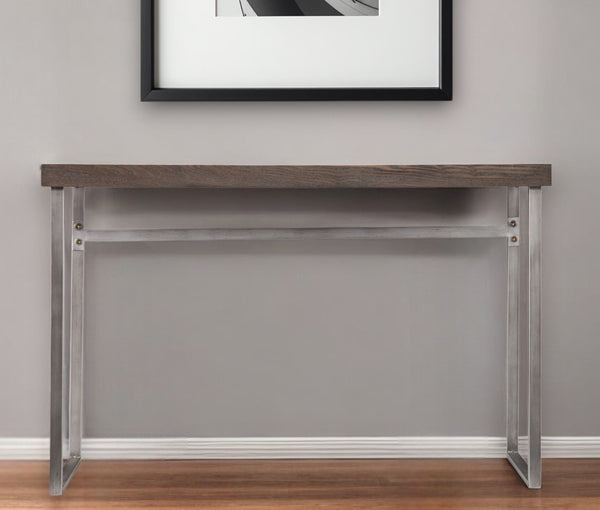 Homeroots 46" Gray Brown And Silver Distressed Sled Console Table   402372