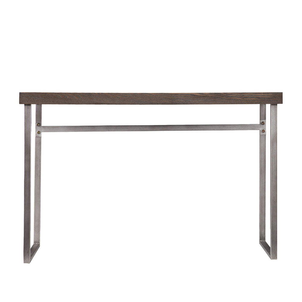 Homeroots 46" Gray Brown And Silver Distressed Sled Console Table   402372