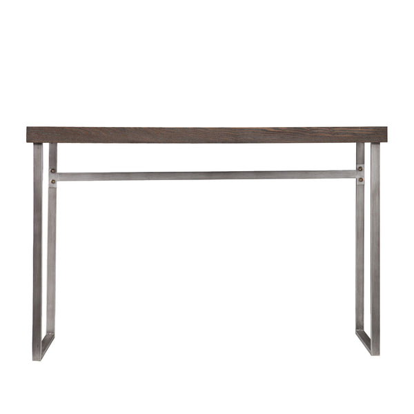 Homeroots 46" Gray Brown And Silver Distressed Sled Console Table   402372