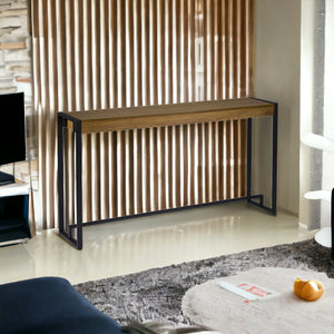 Homeroots 54" Gray Brown And Black Distressed Sled Console Table   402373