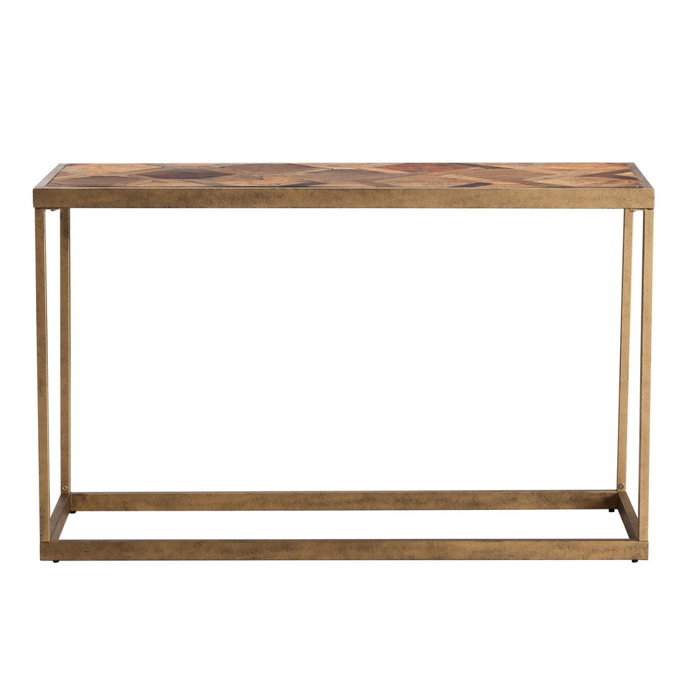 Homeroots 48" Natural And Brass Reclaimed Wood Frame Console Table   402374
