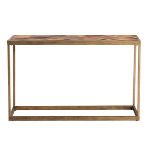 Homeroots 48" Natural And Brass Reclaimed Wood Frame Console Table   402374