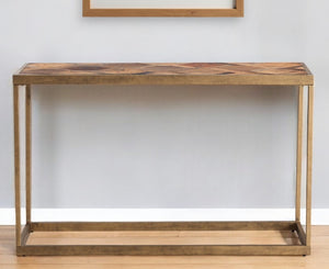 Homeroots 48" Natural And Brass Reclaimed Wood Frame Console Table   402374