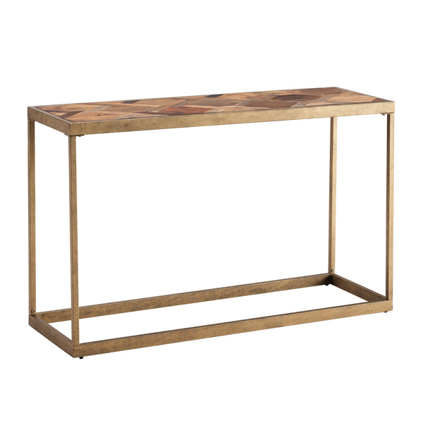 Homeroots 48" Natural And Brass Reclaimed Wood Frame Console Table   402374