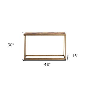 Homeroots 48" Natural And Brass Reclaimed Wood Frame Console Table   402374