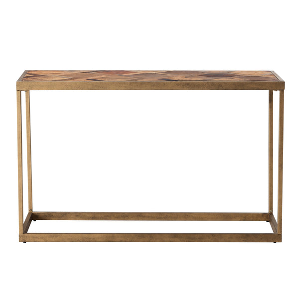 Homeroots 48" Natural And Brass Reclaimed Wood Frame Console Table   402374