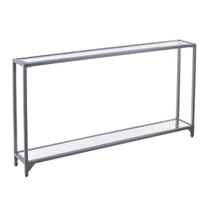 Homeroots 56" Clear And Silver Glass Mirrored Floor Shelf Console Table With Storage   402376