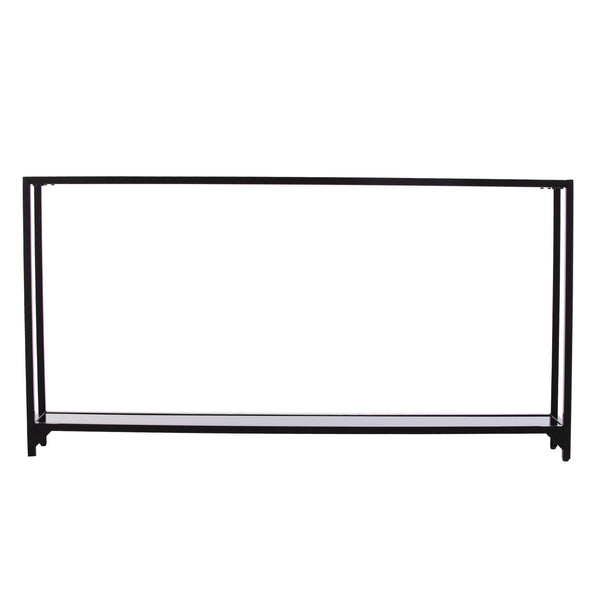 Homeroots 56" Clear And Black Glass Frame Console Table With Shelves   402378
