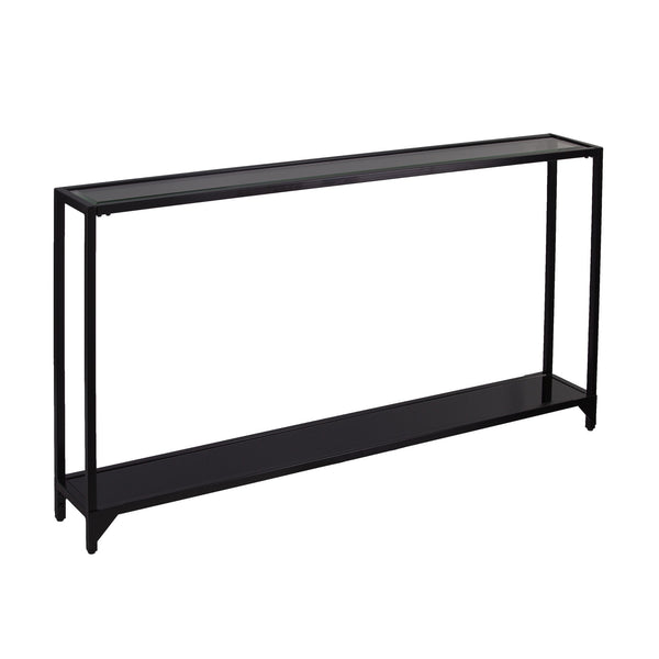 Homeroots 56" Clear And Black Glass Frame Console Table With Shelves   402378